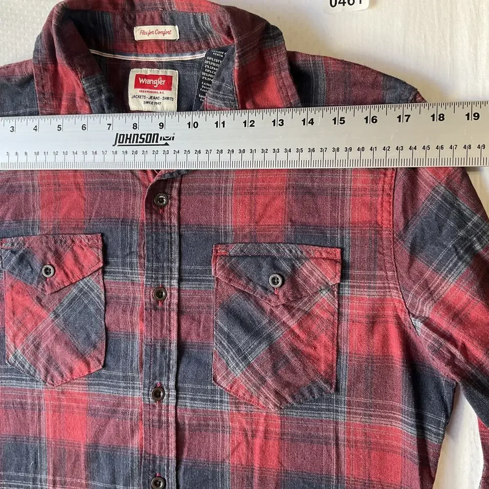 Wrangler Men Button Up Shirt M Red Plaid Flannel Western Long Sleeve